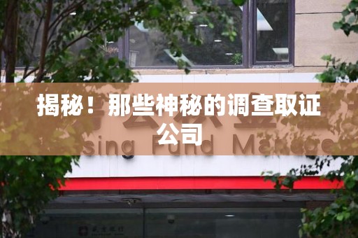 上犹揭秘！那些神秘的调查取证公司