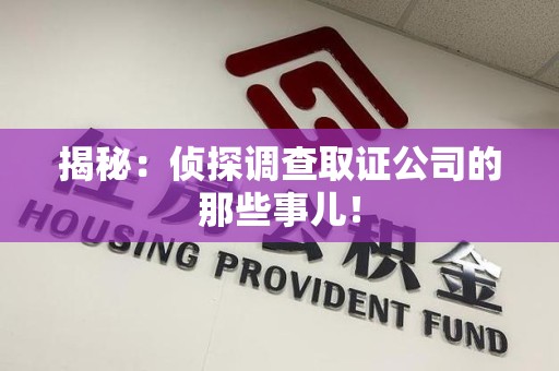 上犹揭秘：侦探调查取证公司的那些事儿！
