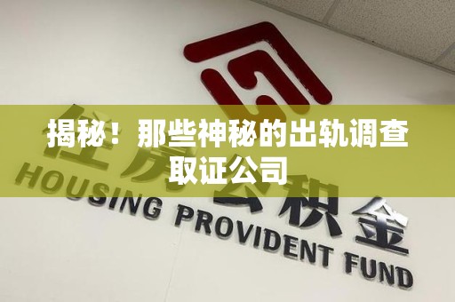 上犹揭秘！那些神秘的出轨调查取证公司